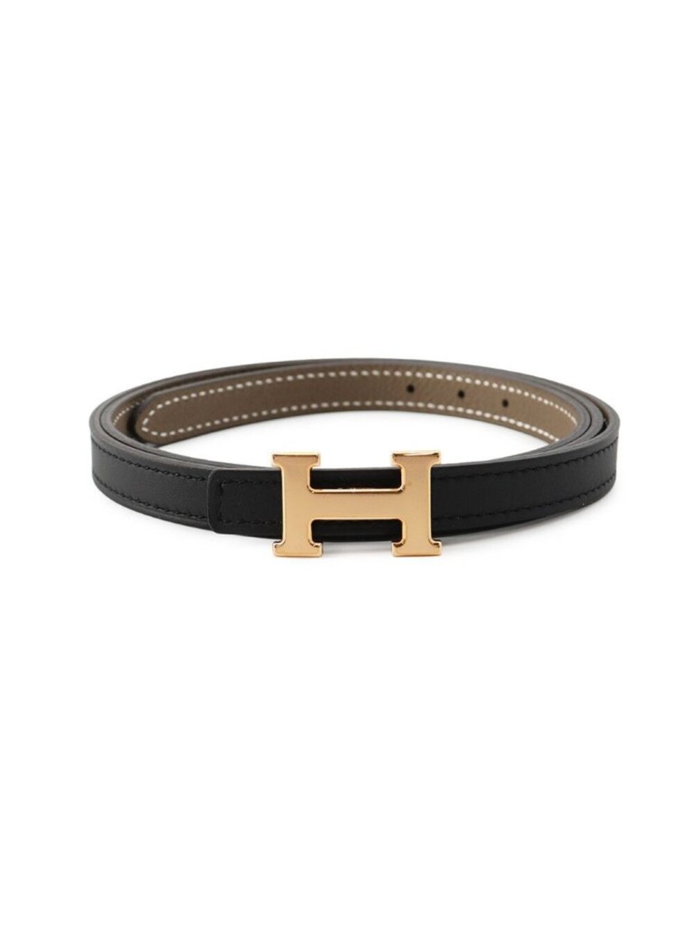 Hermes Belt Mini H Black Etoupe Pink Gold Epsom Swift Reversible